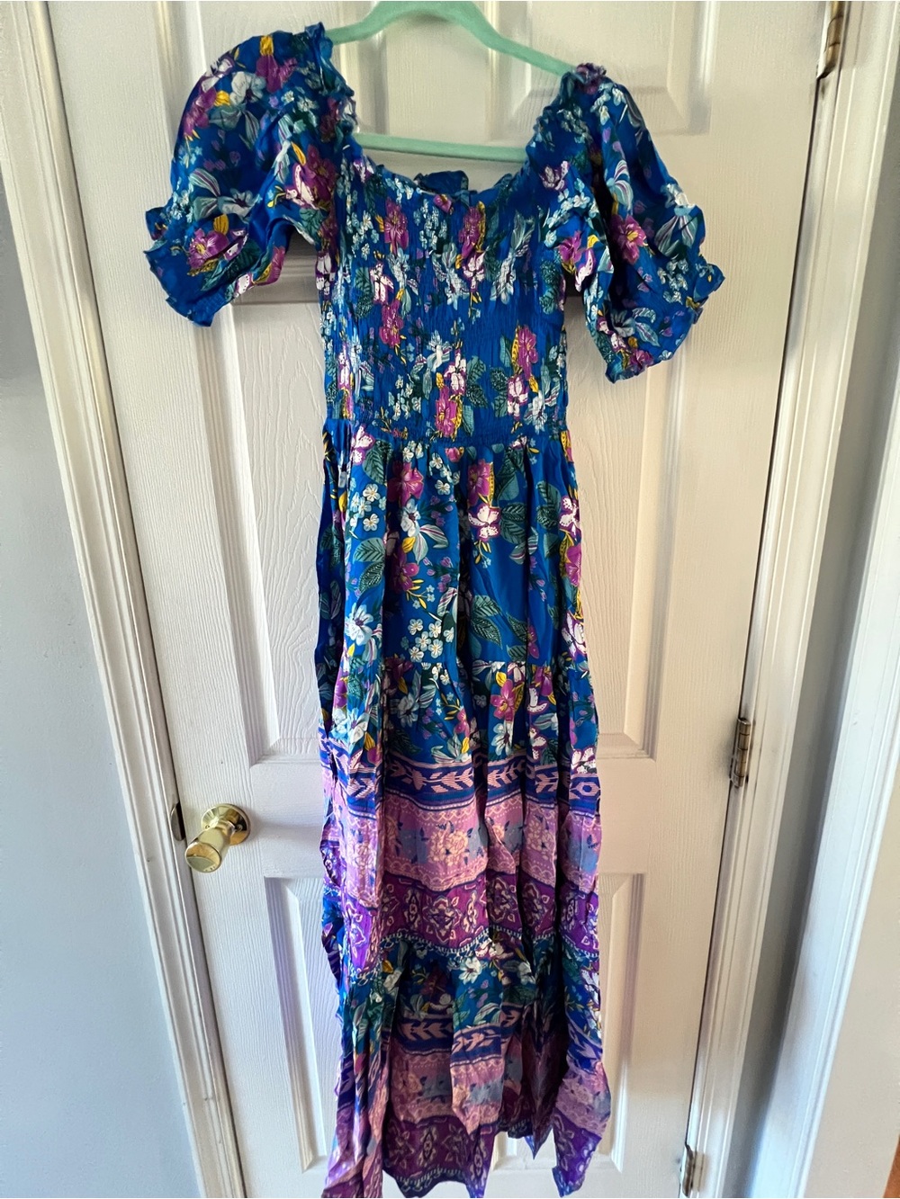 Blue Floral Off-Shoulder Maxi Dress